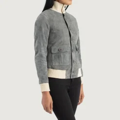 Sasha A1 Grey Suede Bomber Jacket