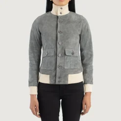 Sasha A1 Grey Suede Bomber Jacket