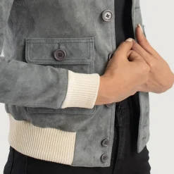 Sasha A1 Grey Suede Bomber Jacket