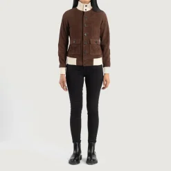 Sasha A1 Mocha Suede Bomber Jacket