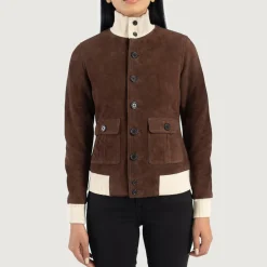 Sasha A1 Mocha Suede Bomber Jacket