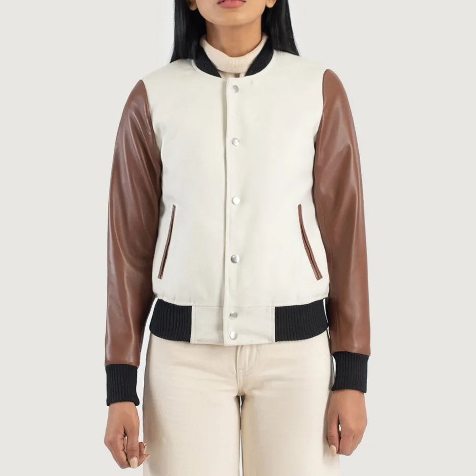 Savant White & Brown Hybrid Varsity Jacket
