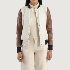 Savant White & Brown Hybrid Varsity Jacket