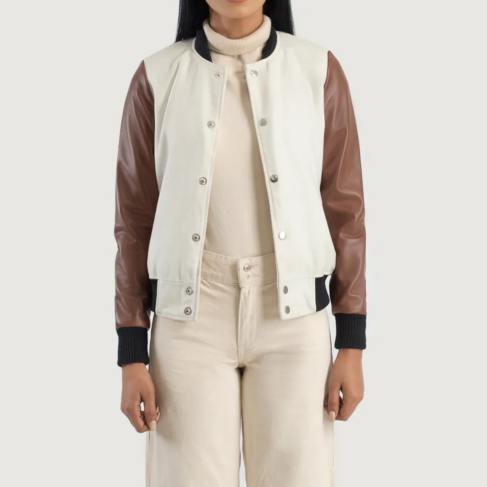 Savant White & Brown Hybrid Varsity Jacket