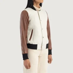 Savant White & Brown Hybrid Varsity Jacket