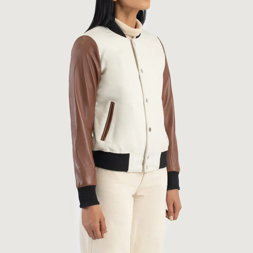 Savant White & Brown Hybrid Varsity Jacket