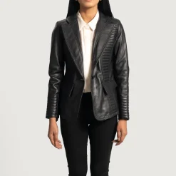Selina Black Leather Blazer