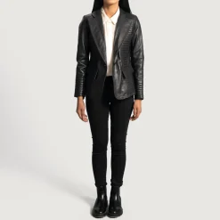 Selina Black Leather Blazer