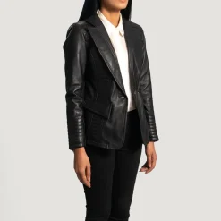 Selina Black Leather Blazer