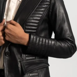 Selina Black Leather Blazer