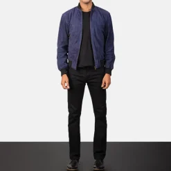 Shane Blue Suede Bomber Jacket