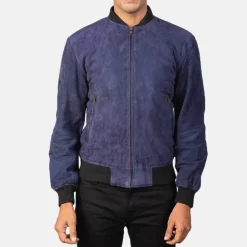 Shane Blue Suede Bomber Jacket