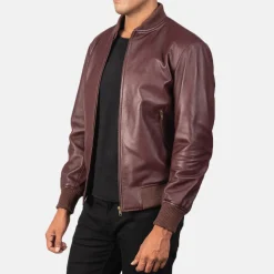 Shane Maroon Leather Bomber Jacket