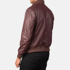 Shane Maroon Leather Bomber Jacket