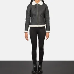 Sherilyn B-3 Black & White Leather Bomber Jacket