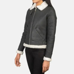 Sherilyn B-3 Black & White Leather Bomber Jacket