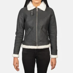 Sherilyn B-3 Black & White Leather Bomber Jacket