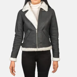 Sherilyn B-3 Black & White Leather Bomber Jacket