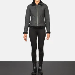 Sherilyn B-3 Distressed Black Leather Bomber Jacket
