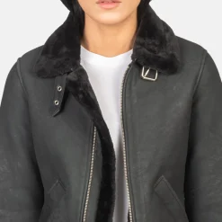 Sherilyn B-3 Distressed Black Leather Bomber Jacket