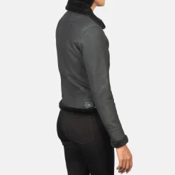 Sherilyn B-3 Distressed Black Leather Bomber Jacket