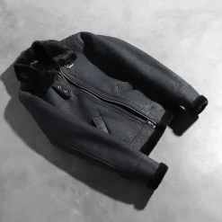 Sherilyn B-3 Distressed Black Leather Bomber Jacket