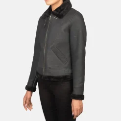 Sherilyn B-3 Distressed Black Leather Bomber Jacket