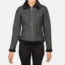 Sherilyn B-3 Distressed Black Leather Bomber Jacket