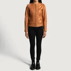 Sleeky Clean Tan Leather Biker Jacket