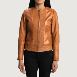 Sleeky Clean Tan Leather Biker Jacket
