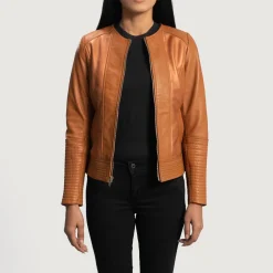 Sleeky Clean Tan Leather Biker Jacket