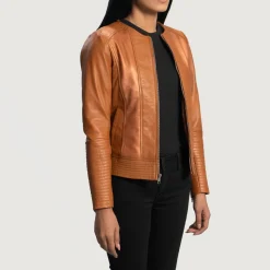 Sleeky Clean Tan Leather Biker Jacket