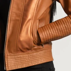 Sleeky Clean Tan Leather Biker Jacket