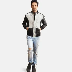 Spade Silver Black Leather Bomber Jacket