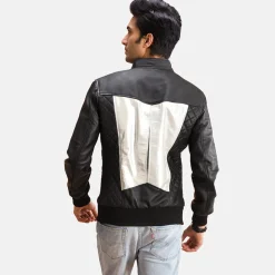 Spade Silver Black Leather Bomber Jacket