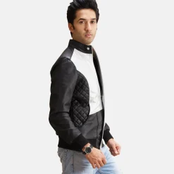 Spade Silver Black Leather Bomber Jacket