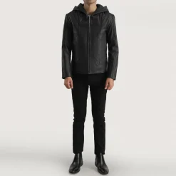 Spratt Black Hooded Leather Jacket