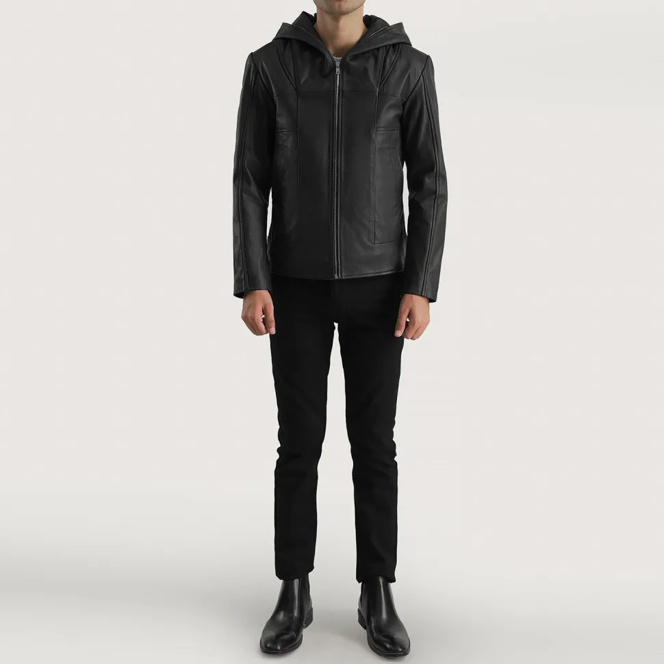 Spratt Black Hooded Leather Jacket