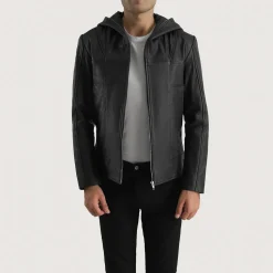 Spratt Black Hooded Leather Jacket