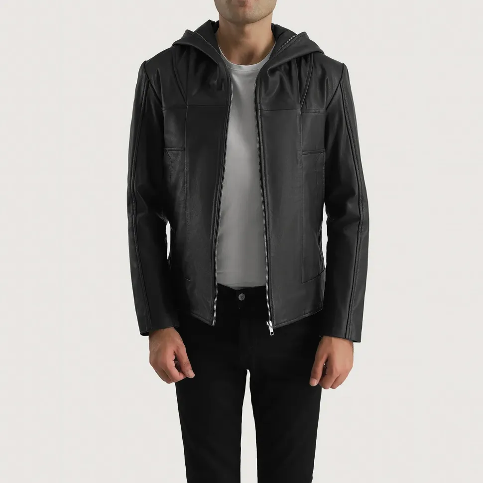 Spratt Black Hooded Leather Jacket