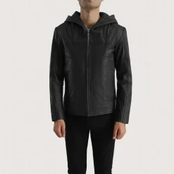 Spratt Black Hooded Leather Jacket