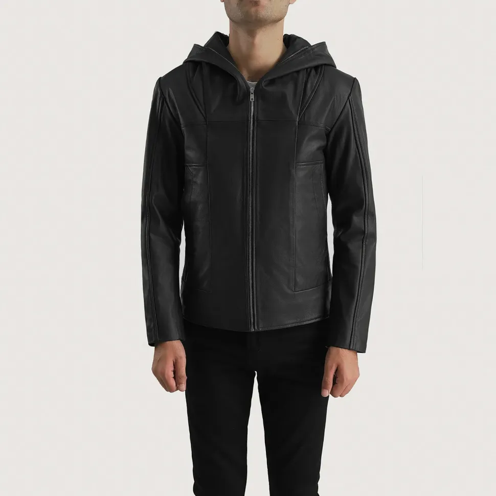 Spratt Black Hooded Leather Jacket