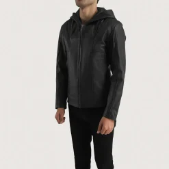 Spratt Black Hooded Leather Jacket
