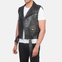 Sullivan Black Leather Biker Vest