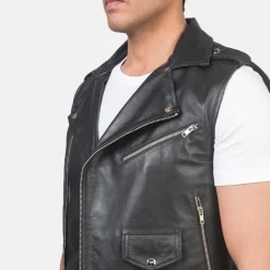 Sullivan Black Leather Biker Vest