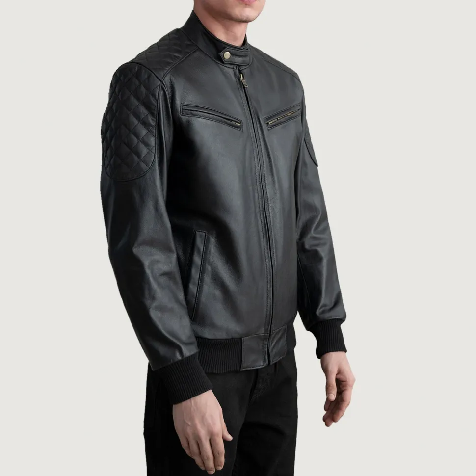 Sven Black Leather Bomber Jacket
