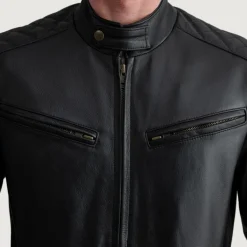 Sven Black Leather Bomber Jacket