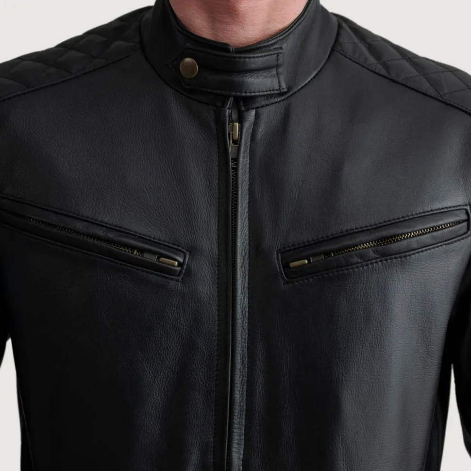 Sven Black Leather Bomber Jacket