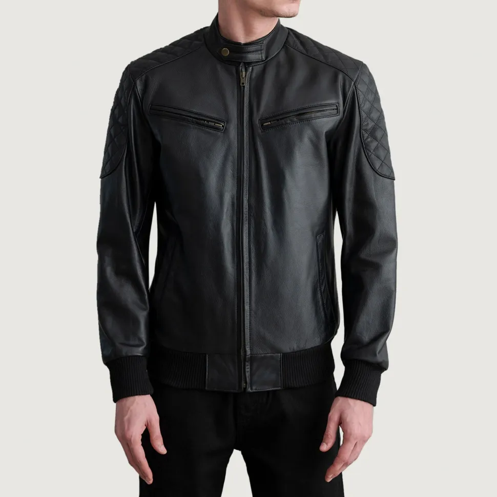 Sven Black Leather Bomber Jacket