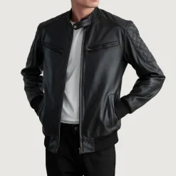 Sven Black Leather Bomber Jacket